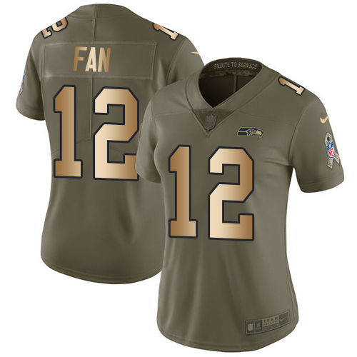 Nike Seahawks #12 Fan Olive/Gold Women's Stitched NFL Limited Salute to Service Jersey